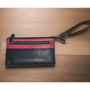 Coach Legacy Colorblock Zippy Phone Wallet/Wristlet, navy blue & Pink 7.5x4.25